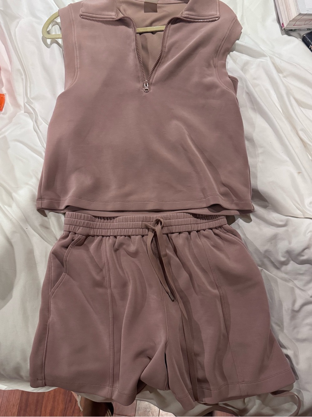 Sleeveless Zip-Front Track Set - Dusty Mauve light stains pictured